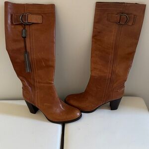 Elegant Tan Heeled Boots, Hand crafted in Italy, New